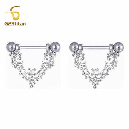 2pcs Silver Color Zircon Nipple Rings Allergy-free 14G 16mm Titanium Straight Barbell Piercing Sexy Beach Jewelry Woman Ornament