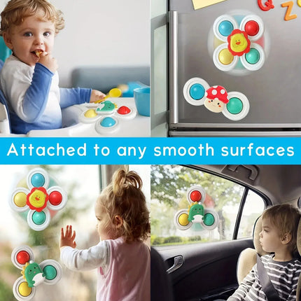 3pcs of Set 0-3 years old Baby Bathroom Spinning Toys,Can be sucked on the Table, Bathroom Wall, glass,Car Windows Soothing Toys