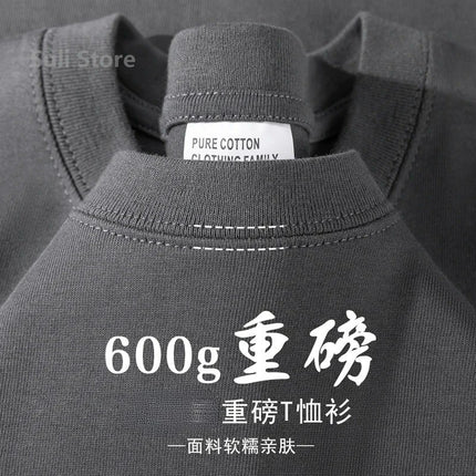 600G Heavy Cotton Short-sleeved T-shirt for Men and Women with The Same Loose Round Neck Simple Navy Blue Bottoming Shirt