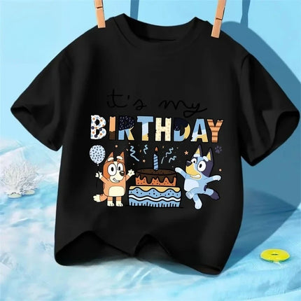 New Blue Bingo Children's Birthday Print T-Shirt - Cute, Casual, and Loose Fit - Summer Beachwear for Boys and Girls
