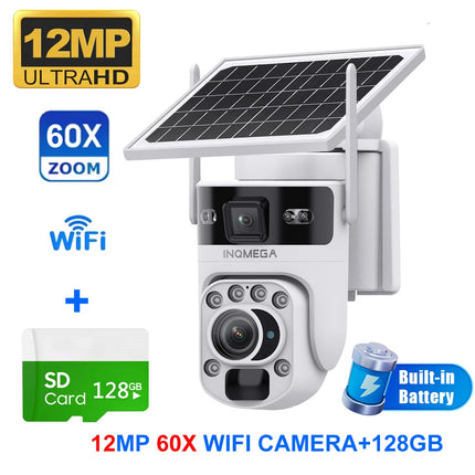 INQMEGA 12MP 60X Optics Zoom Dual Screen 4G /WIFI Solar Camera Securty Outdoor  PIR Human Detection Color Night Vision UBOX APP