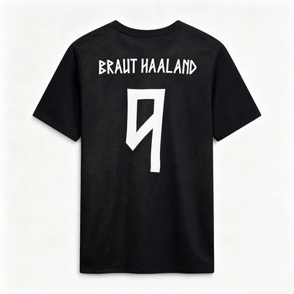 Haaland Norway Name & Number 9 T-Shirt Black Breathable Quick Dry Mesh Jersey Round Neck Casual Short Sleeve Unisex Tees T Shirt