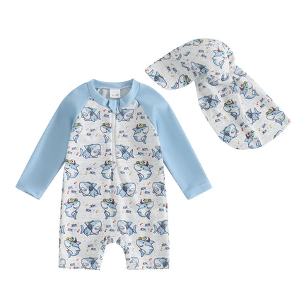 MISOWMNJOY Summer Baby Long Sleeve Swimwear Fashion Toddler Boys Rash Guard Swimsuit Dinosaur Print Zip Beachwar with Swim Cap