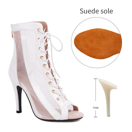 Women's Latin Salsa Dance Jazz Dance Shoes Girls Ballroom Dance Club Short Boots Ladies Lace-Up Fashion Fine Sand Dance Boots
