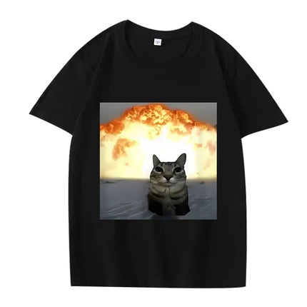 Whimsical Cat Explosion Graphic T Shirt Women Funny Short Sleeve Summer Print Women Tops Funny Cat Meme Women Clothes