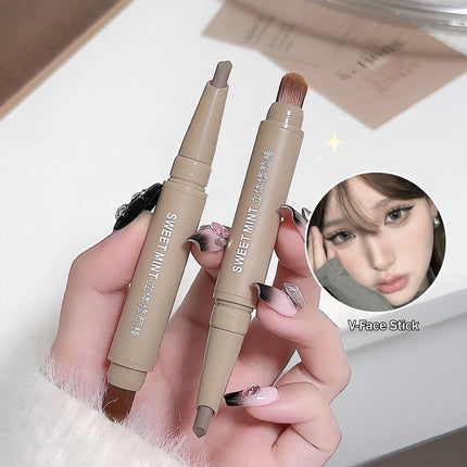 Contour Pen Double Head Bronzer Stick with Brush Nose Shadow Cream Contouring Pen Waterproof Natural Sculpting Makeup Cosmetics