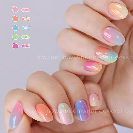 10 Colors Candy Transparent Gel Nail Polish Glitter Lovely Color UV Soak Off Gel Varnish Jade Nail Art Gel Lacquer With Display