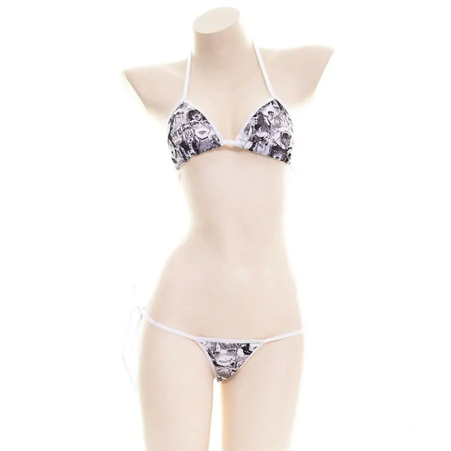 Anime Comics Girl Leather Bikini Sets 2024 New Women Sexy Two-piece Thong swimsuit Bathing Suit Cute Bikini Maid Cosplay Costume
