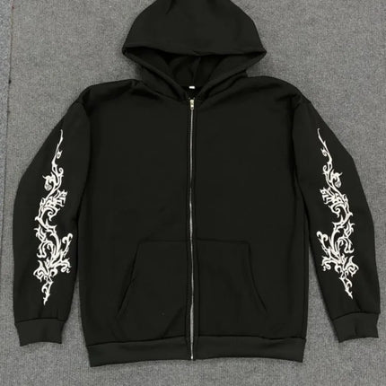 Y2K Zipper Hoodie Rock Brother Harajuku Pattern Printed Casual Zipper Hoodie Sportswear Retro Punk High Street Hip Hop Clothing