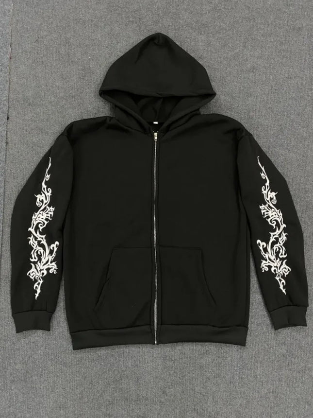 Y2K Zipper Hoodie Rock Brother Harajuku Pattern Printed Casual Zipper Hoodie Sportswear Retro Punk High Street Hip Hop Clothing