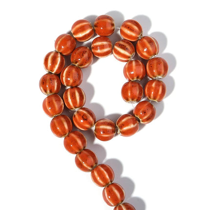 1 Strand  Pumpkin Shape Stripe Ceramics Beads Colorful Floral Glaze Beads for Jewelry Making DIY Loose Spacer Beads Accessories