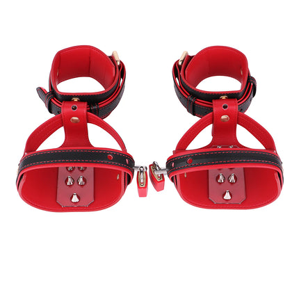 LEZEE Footcuffs Forced Tiptoe Spiked Ankle Cuffs Leather Binding Bondage Restraints Strap Heavy Duty Foot Stimulation Slave Toys