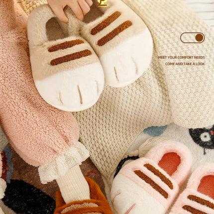 Winter Couple Cat Paw Slippers, Plush Fleece Lined Thick Thermal Home Shoes, Non-Slip Indoor/Outdoor Unisex Anti-Cold House Slid