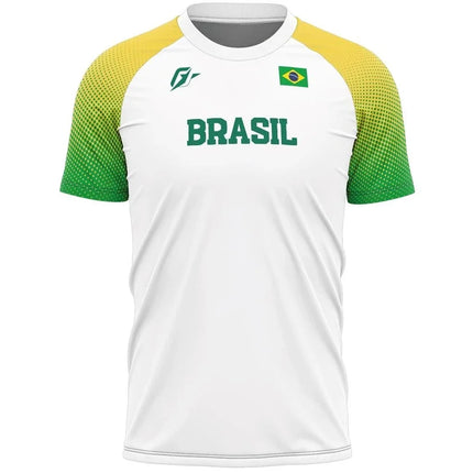 Stylish Brazil Volleyball/Sports Jersey | Navy Body Yellow - Green Gradient Sleeves Embroidered Flag Ideal for Fans & Athletes