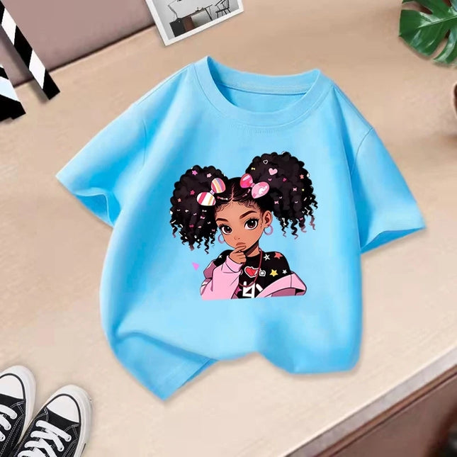 Children's Clothing, Short Sleeves for Girls, 2025 Summer New Girls' T-shirts, Pure Cotton Fashionable Printed Children's Top Trend