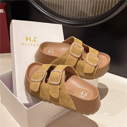 Smile Women Slippers Summer Casual Women Shoes Retro Trend With Buckle Slippers Comfortable Beach Slippers Round-headed Slippers