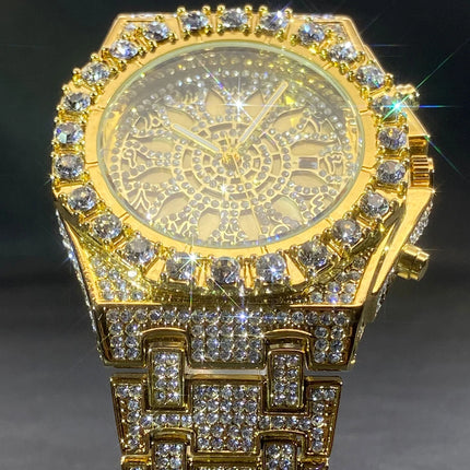 MISSFOX Hip Hop Wristwatch For Men Luxury lce Out Full Diamond Watches Fashion Green Watch Wterproof Week Display Clock 2025