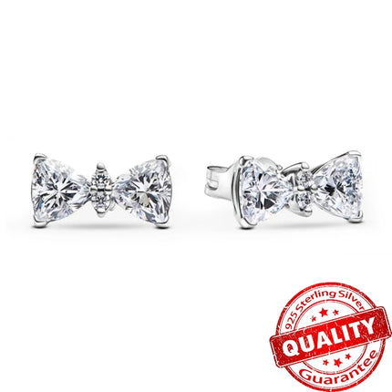 925 Sterling Silver Pink Bow Jewelry Set Ring Earrings Bracelet Necklace for Women Birthday Gift