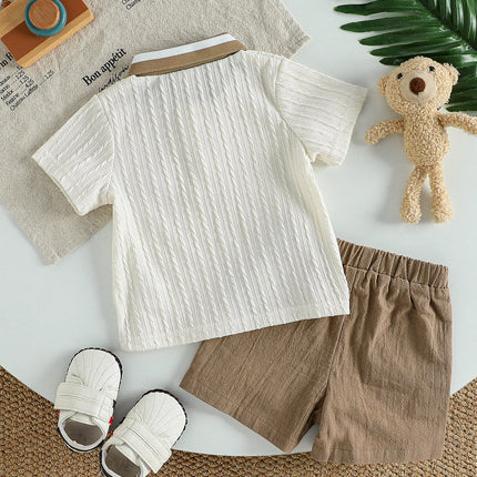 2Pcs Toddler Baby Boy Shorts Set Summer Outfit Infant Bear Collared Short Sleeve Cable T-Shirts And Shorts Kids Clothes For 1-3Y