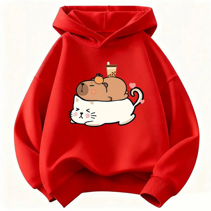 Unisex Kids Cute Cat Capybara Hoodie Cat Children's Sweatshirt Hoody for Boys Girls Casual Hoodies Clothes