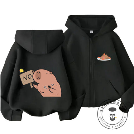 Kids Capybara Trendy Zip Up Hoodie Boys Girls Autumn Winter Cute Kawaii Cartoon New Style Children Hooded Sweatshirt