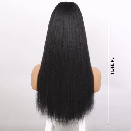 Synthetic Hairpiece Yaki Drawstring Ponytail Extension with Bangs - Long Yaki Straight Clip in for Black Women for Daily Party