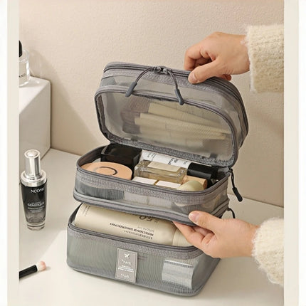 Fashion Transparent Mesh Travel Cosmetic Bag Storage Multi Layer Portable Womens Toiletry Bag Large Capacity Bag Makeup