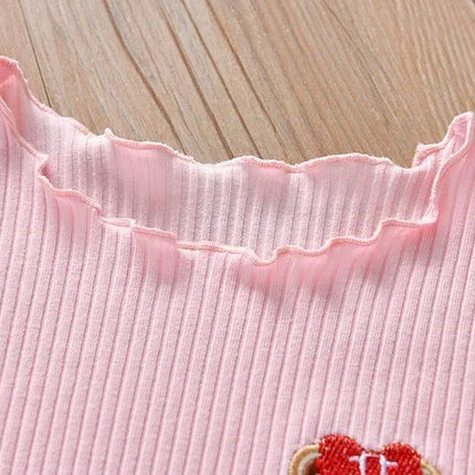Girls' Embroidered Short Sleeve T-Shirt Ice Silk Summer Top with Ruffle Trim Stretchy Soft for Toddler Baby 1-6 Years