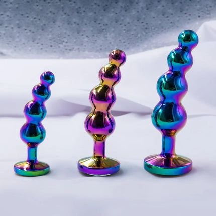 Metal Curved Anus Butt Plug 4 Beads Stimulating Anal Plugs Sex Toy Prostate Massage Analplug Buttplug with Jewelry Base