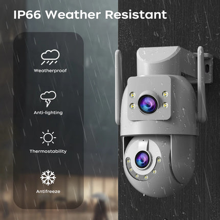 Jooan 6K 10MP WiFi Surveillance Camera,Dual Lens Dual Screen,5X Digital Zoom,Auto Tracking,ONVIF, Outdoor Security PTZ IP Camera