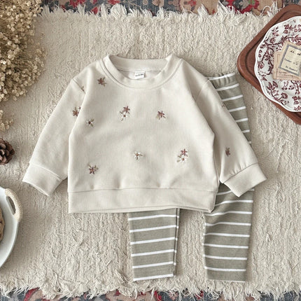 Baby Clothing Sets Autumn Casual 2 PCS Kids Sets Cute Baby Girls Clothes Floral Embroidery Top+Pants 1-3 Years