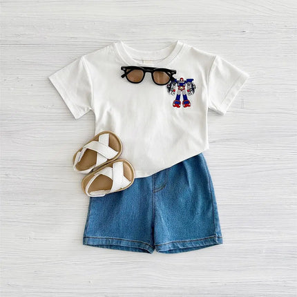 2025 Summer New Baby Clothes Infant Robot Embroidery Top+Bottom Set Baby Boys Girls Casual Baby Set Newborn Baby Clothes 2Pcs
