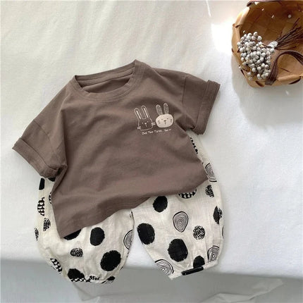 2025 Summer New Arrivals Children's short sleeve T-shirts Pure Cotton 2-7Y Cartoon Bunny T shirt Boys and Girls Loose casual Tops