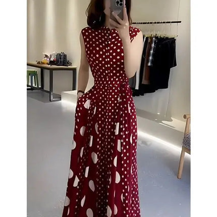 Women's clothing 2025 summer high-end  coffee break French formal settings red polka dot dress women