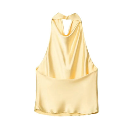 WOMEN 2025 Halter Tops for Women Black Satin Backless Top Female Pink Summer Beach Top Woman Off Shoulder Camisole Top Women