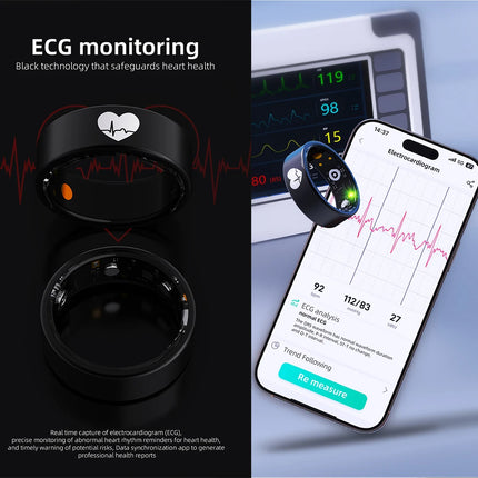 R30 ECG Smart Ring Men Women Charging Box Body Temperature Blood Pressure Health Monitor IP68 Waterproof Remote Control Rings