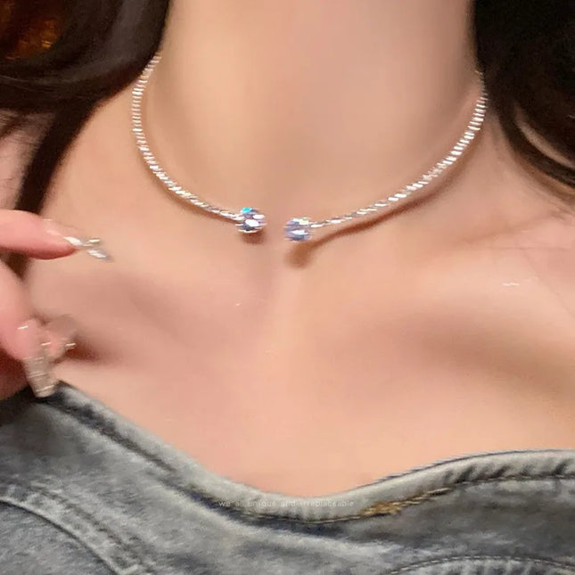 Korean Fashion Rhinestone Heart Collar Choker Necklace for Women Simple Open Collar Necklace Torques Jewelry Accessories