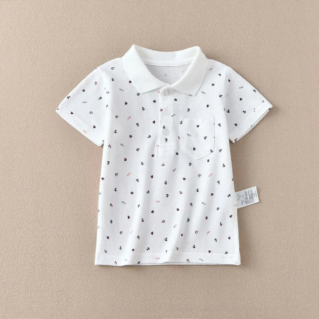 Versatile Japanese Export Student Base Layer Top Polo Shirt Sea Anchor Design T-Shirt For Men Women Children Summer
