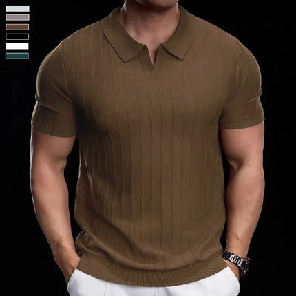 Business Casual Summer New Style Short Sleeve Polo Shirt Men's Knitted Slim Fit Collared Top Trendy Ins Style AE Stock