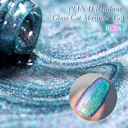LILY’CUTE 7ml Ultra Shine Cat Eye Nail Polish Rainbow Laser Dual Beam Crystal Nail Gel Varnishes Soak Off Semi Permanent UV Gel