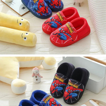 Cartoon Printed Spider-man Cotton Slippers For Children's Shoes Fashion New Style Warmth Autumn Winter Indoor Kids Boys Slippe