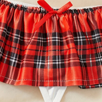 Sailor Schoolgirl Cosplay Lingerie Set, Navy Uniform Ruffle Lace Bow Trim Roleplay Outfit