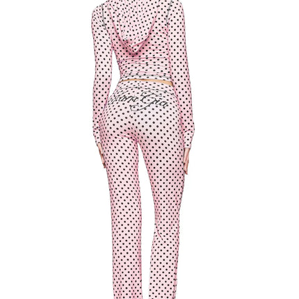 Gia Slim-Fit Letter Print Topstitching Design Hooded Zip-Up Jacket and Pants Set