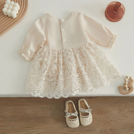 VISgogo Baby Girls' Tutu Romper Dress Long Sleeve Round Neck Patchwork High Waist Lace Floral Party Princess Dress