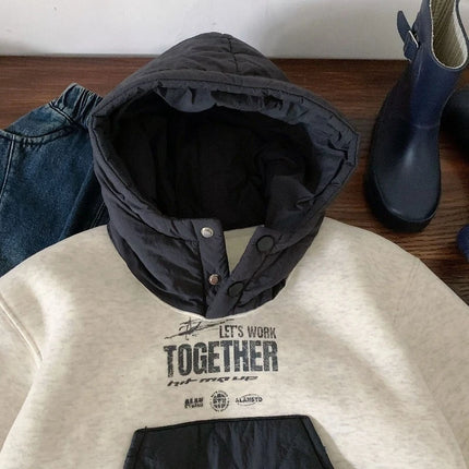 2025 Autumn Winter Children Velvet Sweatshirt Toddler Hooded Tops Kids Clothes Boys Girls Casual Pullover Letter Hoodies