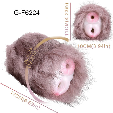 ELKKOST Silicone Animal Fantasy Male Masturbator with Fur Pocket Stroker Pussy Penis Sleeve Fake Vagina Anal Sex Toys for Men