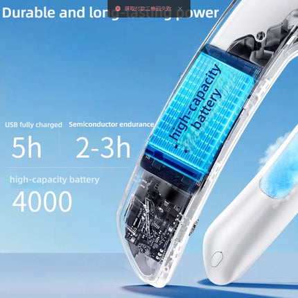 Neck Hanging Fan with TEC Semiconductor Cooling, 100 Speed, Quiet, No-Leaf, LED Display, Long Battery Life