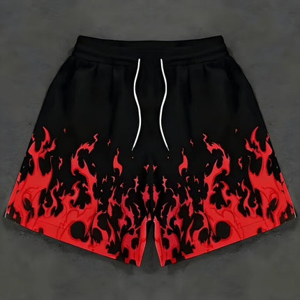 Basic Shorts Men's Casual Shorts Fitness Sports Flame Pattern 3D Print Gothic Style Summer Men Gym Shorts Football Man Clothes