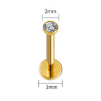 Gold 2mm CZ / Plug & Tunnel Jewelry / 16G 1.2x10mm|Body|Round