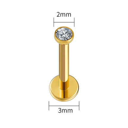 Right Grand ASTM F136 Titanium 18G/16G Threadless Push Pin Flat Back Stud 2/2.5/3/4mm CZ Cartilage Tragus Helix Nose Piercing